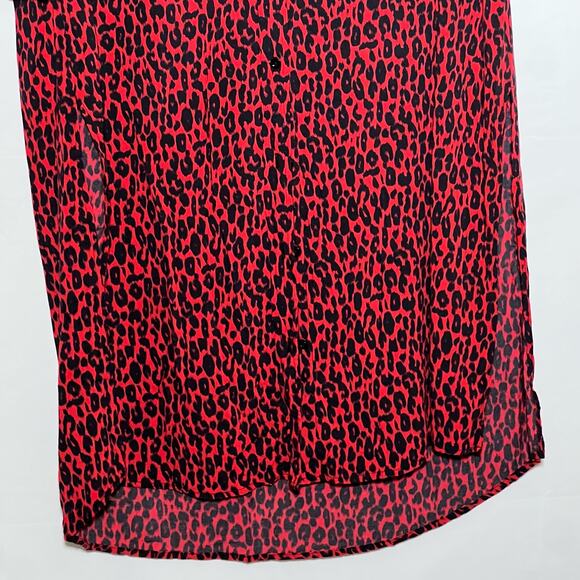 IRO Long Sleeve Button Front Side Slit Leopard Pirae Dress Red Womens Size 34 - Picture 8 of 16
